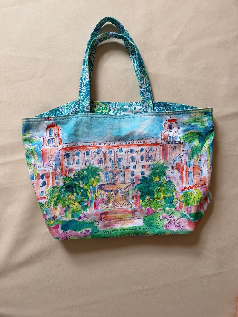 Lilly Pulitzer Illustrated “The Breakers” Canvas Tote - Blue, Green & Pink